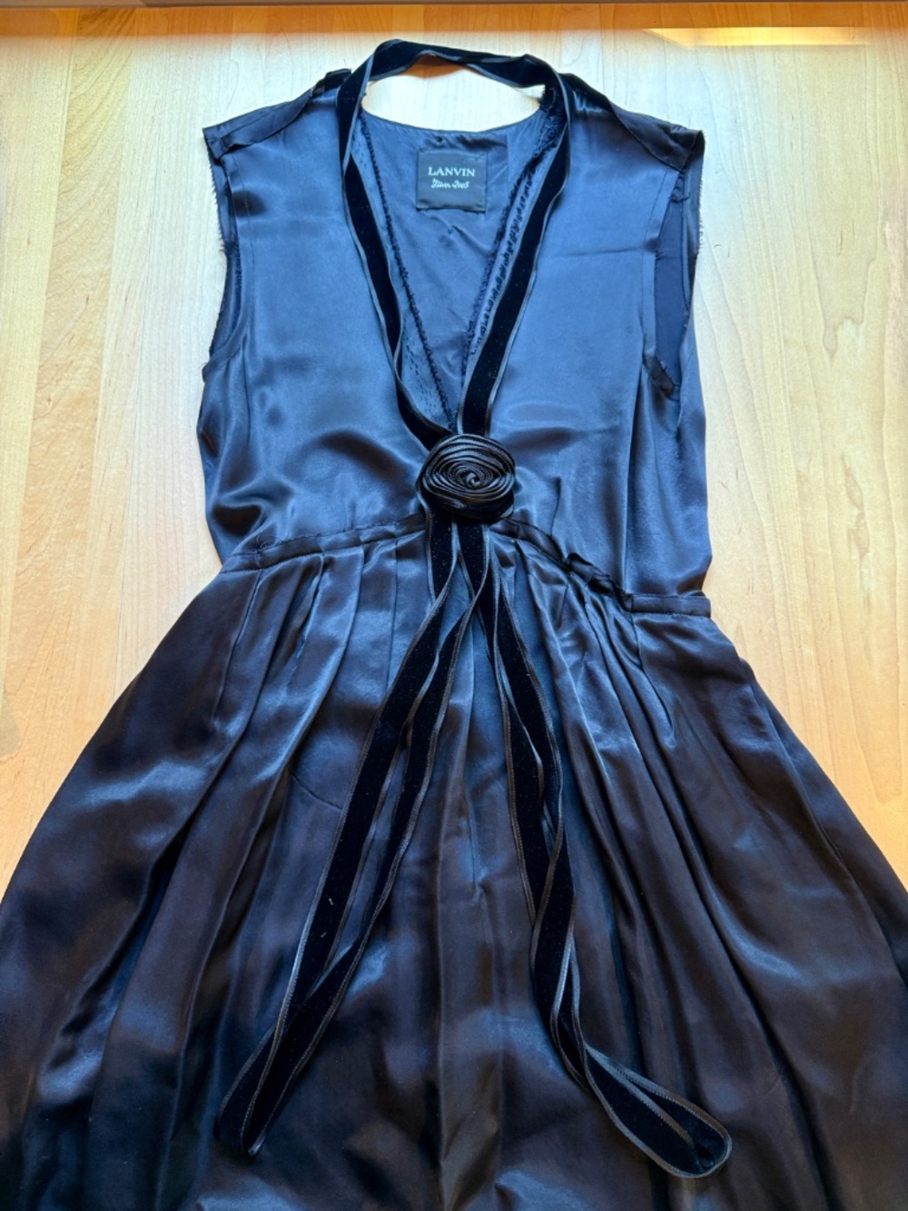 Lanvin Black "Fray-Accented" Satin Dress